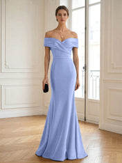 Formal Wedding Guest Dress Navy Off Shoulder Maxi Mermaid Dress