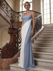 Black White Sheath Strapless Elegant Maxi Formal Dress