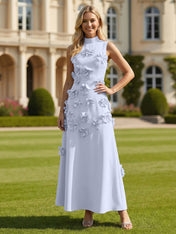 3D Floral High Neck Sleeveless Maxi Dress