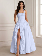 Glamorous Blush Pink Halter Corset Evening Paty Dress Gown