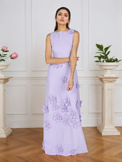 Lavender Boat Neck Formal Gown with Cascading 3D Flowers
