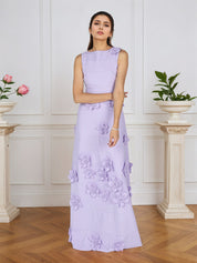 Lavender Boat Neck Formal Gown with Cascading 3D Flowers
