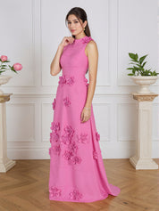 Lavender Boat Neck Formal Gown with Cascading 3D Flowers