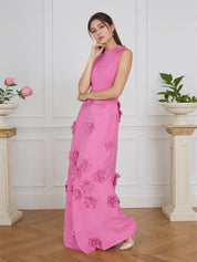 Lavender Boat Neck Formal Gown with Cascading 3D Flowers