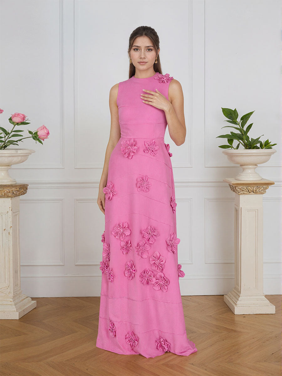 Lavender Boat Neck Formal Gown with Cascading 3D Flowers