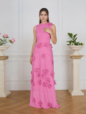 Lavender Boat Neck Formal Gown with Cascading 3D Flowers