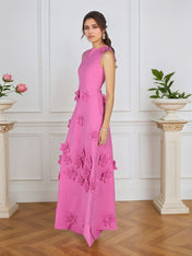 Lavender Boat Neck Formal Gown with Cascading 3D Flowers