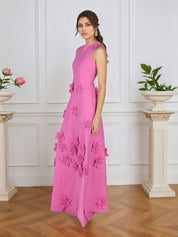 Lavender Boat Neck Formal Gown with Cascading 3D Flowers