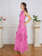 Lavender Boat Neck Formal Gown with Cascading 3D Flowers