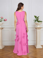 Lavender Boat Neck Formal Gown with Cascading 3D Flowers