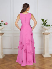 Lavender Boat Neck Formal Gown with Cascading 3D Flowers