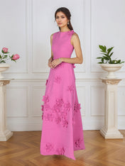 Lavender Boat Neck Formal Gown with Cascading 3D Flowers