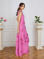 Lavender Boat Neck Formal Gown with Cascading 3D Flowers