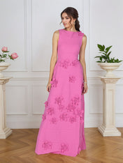 Lavender Boat Neck Formal Gown with Cascading 3D Flowers