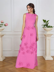 Lavender Boat Neck Formal Gown with Cascading 3D Flowers