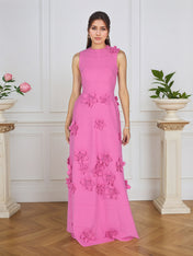 Lavender Boat Neck Formal Gown with Cascading 3D Flowers