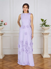 Lavender Boat Neck Formal Gown with Cascading 3D Flowers