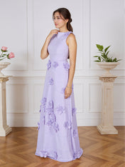 Lavender Boat Neck Formal Gown with Cascading 3D Flowers