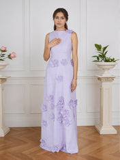 Lavender Boat Neck Formal Gown with Cascading 3D Flowers