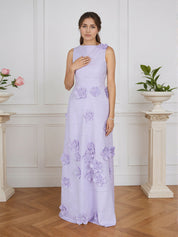 Lavender Boat Neck Formal Gown with Cascading 3D Flowers