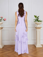 Lavender Boat Neck Formal Gown with Cascading 3D Flowers
