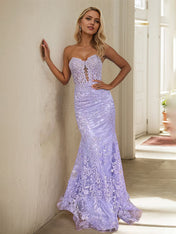 Lavender Lace Mermaid Prom Dress with Corset Bodice
