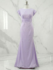 Lavender Mermaid Gown Dress Ruched Classic Boat Neck Short Sleeve Raglan Sleeves