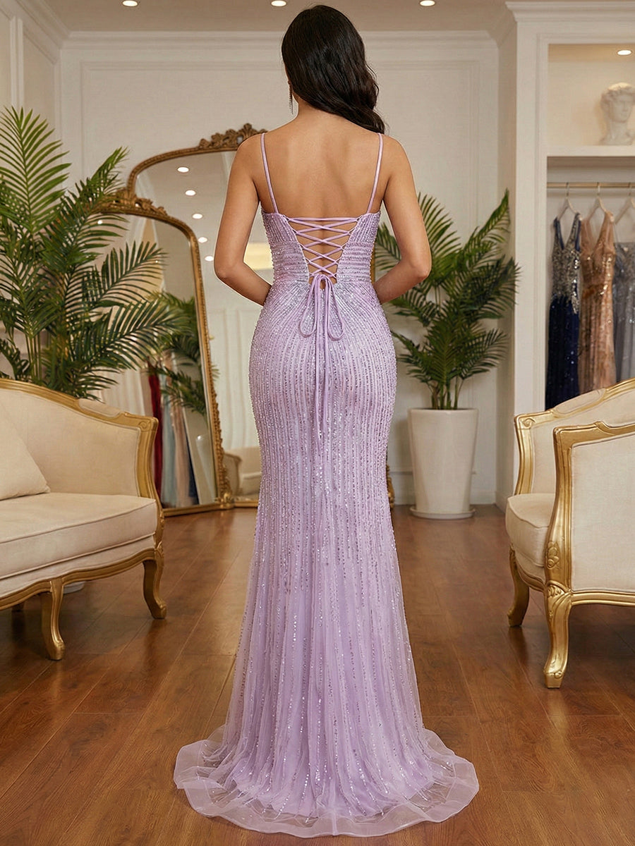 LavenderMermaidTrumpetLinearBeadedPlungingV-NeckMermaidPromDress_2.jpg