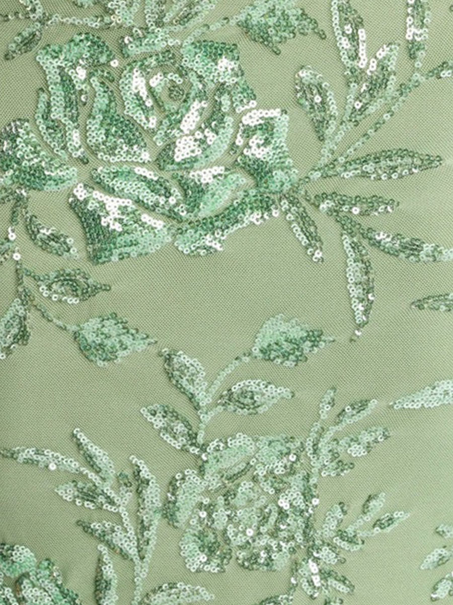 Lavender Square Neckline Floral Sequin Column Prom Dress with Wide Straps