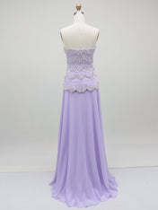 Lavender Strapless Pearl Scallop Bodice Long Prom Dress