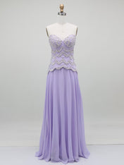 Lavender Strapless Pearl Scallop Bodice Long Prom Dress