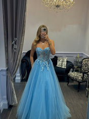 Lavender Sweetheart Corset Tulle Prom Dress with 3D Floral Appliqués