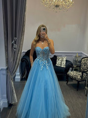 Lavender Sweetheart Corset Tulle Prom Dress with 3D Floral Appliqués