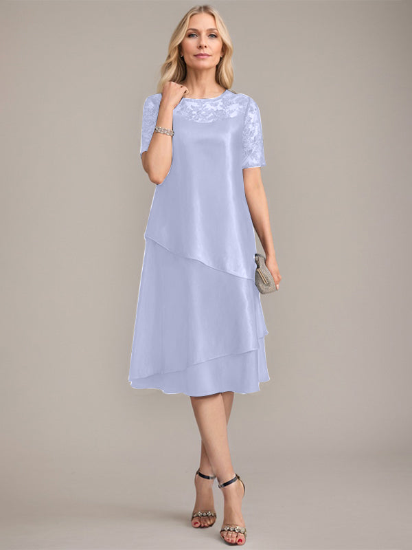 A-Line Scoop Knee-Length Mother of the Bride Dress With Applique & Sequins