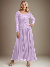 A-line Square Ankle-Length Chiffon Mother of the Bride Dress With Pleated
