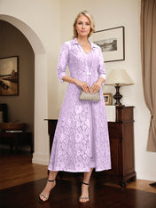 A-line V-Neck Tea-Length Chiffon Mother of the Bride Dress