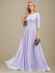 A-Line Scoop Floor-Length Lace Chiffon Mother Of the Bride Dress With Sequins Applique