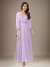 Plum A-Line Sequins Chiffon Dress