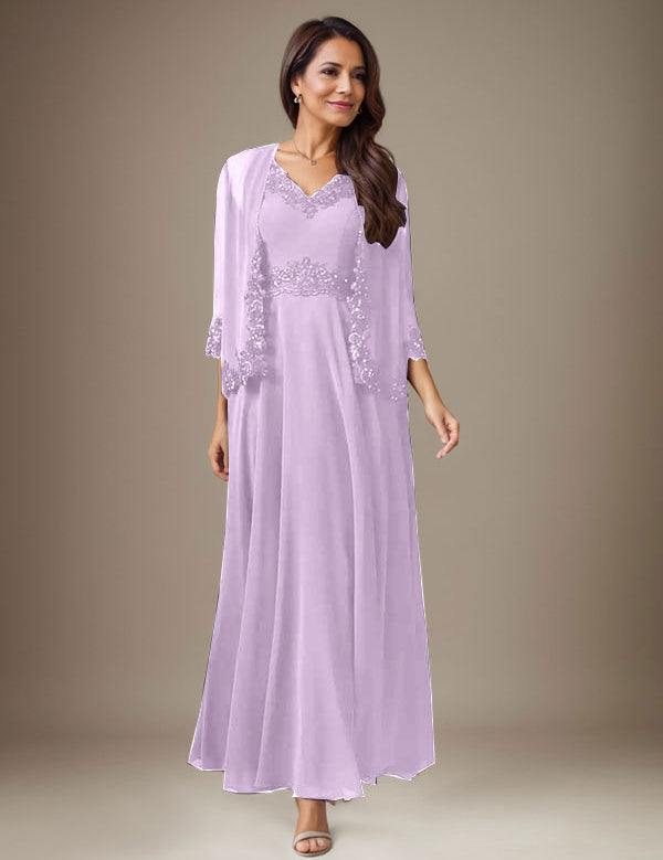 Plum A-Line Sequins Chiffon Dress