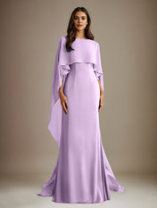 Sheath/Column Boatneck Floor-Length Chiffon Mother of the Bride Dress With Cascading Ruffles