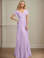 A-line V-Neck Floor-Length Chiffon Lace Mother of the Bride Dress