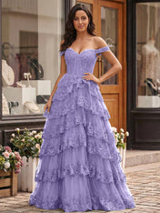 Emerald Green Lace Corset Tiered Ruffle Long Prom Dress with Slit