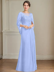 A-Line/Princess Scoop Floor-Length Mother of the Bride Dresses with Pleated & Sequins