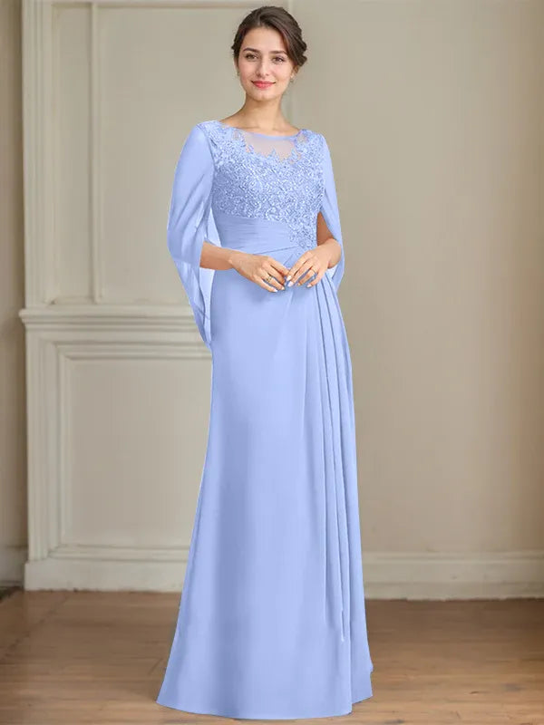 Princess Scoop Floor-Length Mother of the Bride Dresses with Pleated & Sequins