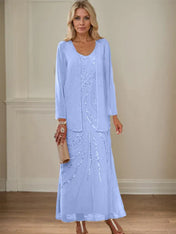 Sheath/Column V-Neck Ankle-Length Mother of the Bride Dresses with Jacket & Sequins