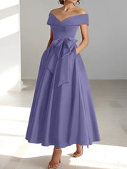 Robe de mère de la mariée coupe A-Line/Princesse, épaules dénudées, sans manches, longueur cheville, avec poches 