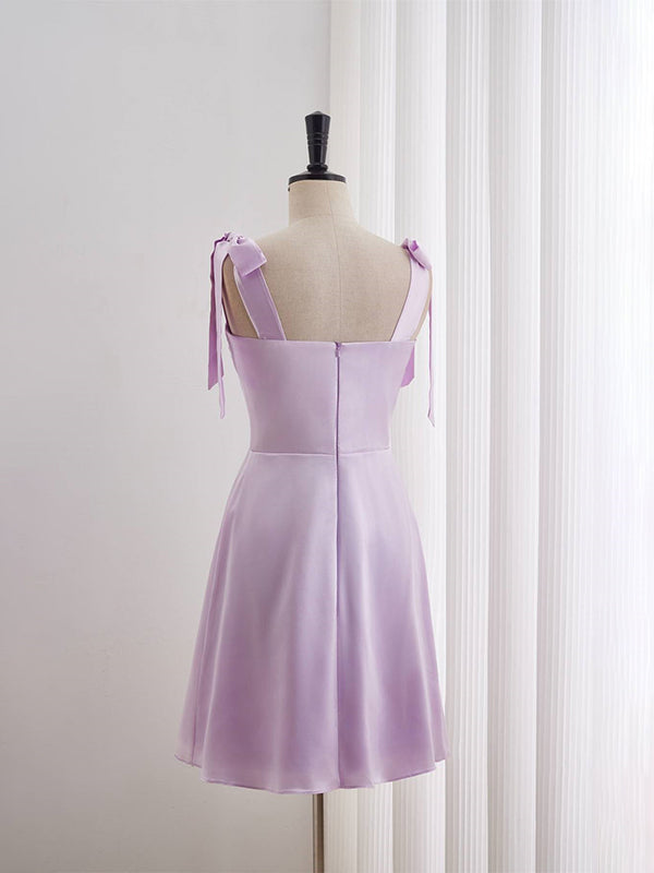 Lavender A-line Bow Tie Ruched Short Homecoming Dress