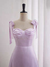 Lavender A-line Bow Tie Ruched Short Homecoming Dress