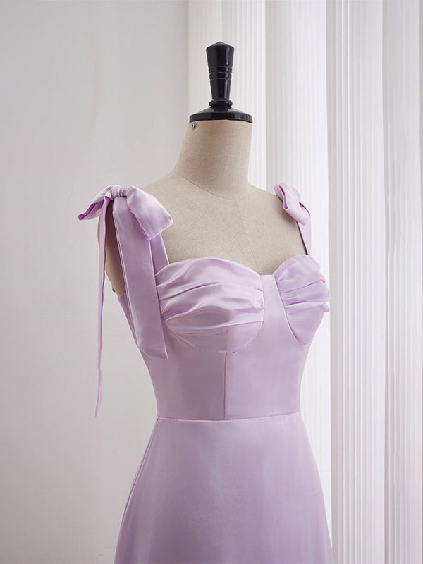 Lavender A-line Bow Tie Ruched Short Homecoming Dress