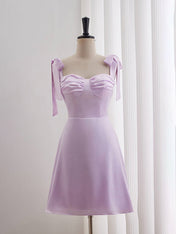 Lavender A-line Bow Tie Ruched Short Homecoming Dress